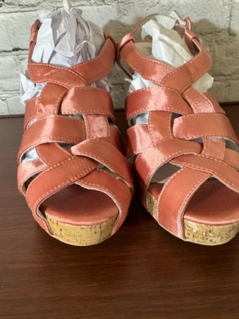 Jeffrey Campbell Pink Satin Cork Platform Sandals Ankle Strap Size 9
